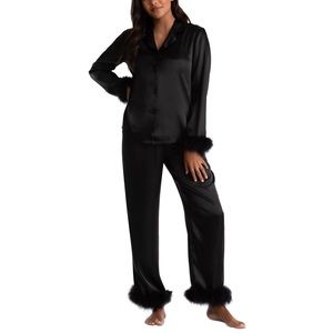 Linea Donatella Women's Marabou Feather Satin Pajama Set